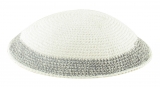 White handmade knitted kippah With Grey Border