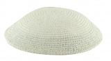 White handmade knitted kippah with metallic border