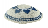 White handmade knitted kippah with blue Star Of David