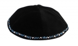 Hand Decorated Blue-White border Velvet Kippah