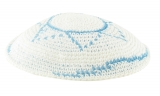 White handmade knitted kippah With Light Blue Star Of David
