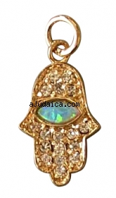 Gold Filled Opal Zirconium Hamsa Pendant by aJudaica