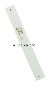Square white Wood Mezuzah with gold shin by aJudaica