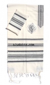 Gabrieli wool Tallit Set in White and Black by aJudaica