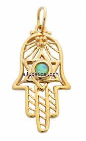 Gold Filled Opal Filigree Hamsa Pendant by aJudaica