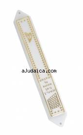 White and Gold Plastic Mezuzah by aJudaica