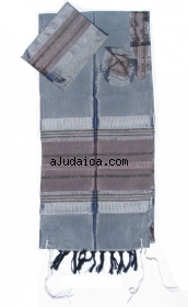 Gabrieli silk Tallit Set in Gray with Ancient Pink by aJudaica