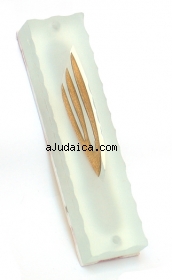 Glass Mezuzah with gold letter "shin" by aJudaica