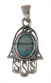 Silver and Opal Filigree Hamsa Pendant by aJudaica