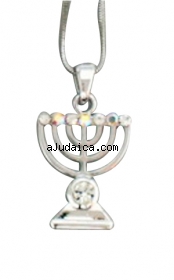 Rhodium Silver Menorah Pendant Necklace by aJudaica