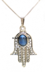 Sterling Silver Hamsa with Stone Pendant by aJudaica