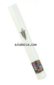 White breastplate design Wood Mezuzah by aJudaica