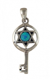 Silver and Opal Star of David Key Pendant by aJudaica