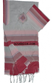 Gabrieli Silk Tallit Set - White and Pink by aJudaica
