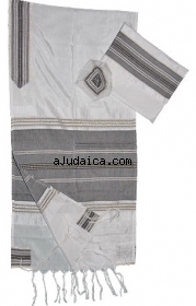 Gabrieli Silk Tallit Set - White with Black and Gold by aJudaica