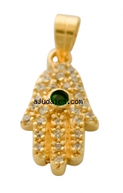 Filigree Emerald Hamsa Pendant by aJudaica