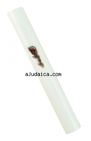 Round white Wood Mezuzah by aJudaica