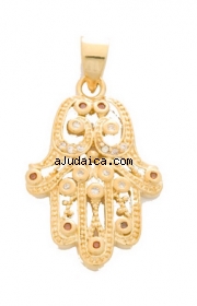 Filigree garnet Hamsa Pendant by aJudaica