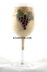 Hand Made kiddush decorated glass cup - Grapevine by aJudaica