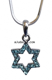 Star of David with light blue stones Rhodium Necklace by aJudaica