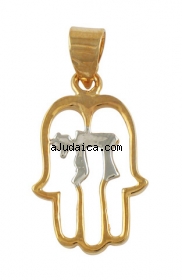 Gold Filled Two-tone Hamsa "Chai" Pendant by aJudaica