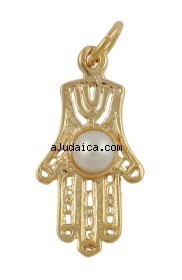 Gold Filled Filigree Hamsa Pearl Pendant by aJudaica