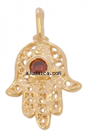 Gold Filled Hamsa Pendant with Garnet by aJudaica