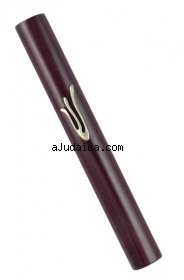 Dark Brown Wood Mezuzah with "shin" by aJudaica
