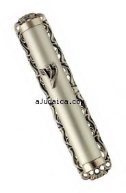 Round Mezuzah case with decorative background by aJudaica