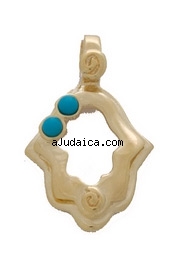 Gold Filled Turquoise Hamsa Pendant by aJudaica