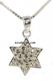Silver Star of David Pendant with white stones by aJudaica