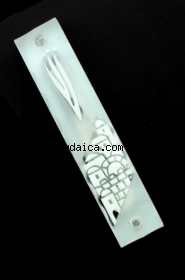 Glass Mezuzah with white "shin" by aJudaica