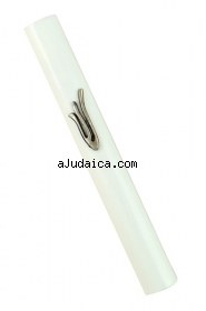 White Wood Mezuzah with Shin by aJudaica