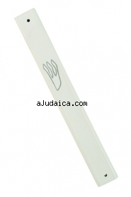 Square white Wood Mezuzah with silver shin by aJudaica