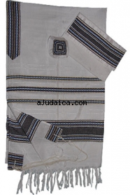 Gabrieli Silk Tallit Set - White with Blue and Gold by aJudaica