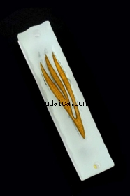 Glass Mezuzah with gold "shin" by aJudaica