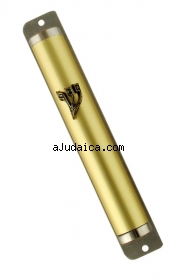 Gold Color Round Mezuzah with Shin by aJudaica