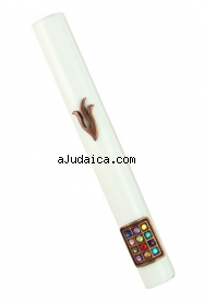White Breastplate Wood Mezuzah by aJudaica
