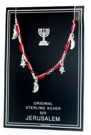 Red Thread and silver Bracelet -Moons and Stars Design by aJudaica