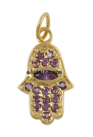 Gold Filled Hamsa Amethyst Pendant by aJudaica