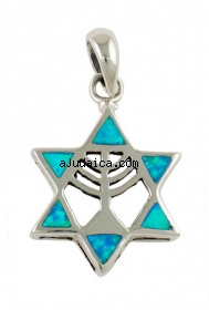 Silver and Opal Menorah Star of David Pendant by aJudaica