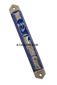 Silver Plated Blue Enamel Mezuzah - Jerusalem Old City design by aJudaica