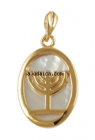 Gold Filled Mother of Pearl Menorah Pendant by aJudaica
