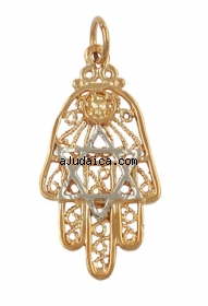 Gold Filled Two-tone Hamsa Star of David Pendant by aJudaica