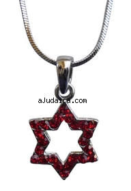 Star of David with red stones Rhodium Necklace by aJudaica