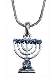 Rhodium Silver Menorah Pendant Necklace by aJudaica