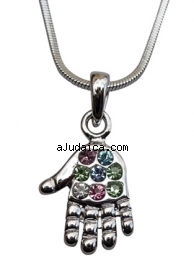 Rhodium Hamsa Necklace with multicolor stones by aJudaica