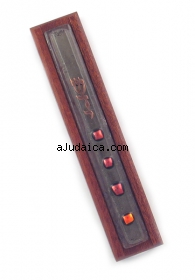 Dark Brown Wood Mezuzah with Glass Decorations by aJudaica