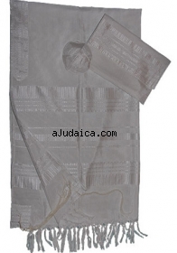 Gabrieli Silk Tallit Set - White on White by aJudaica