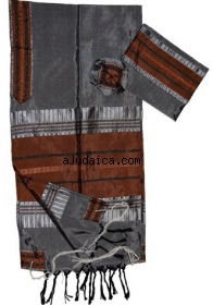 Gabrieli Silk Tallit Set - Gray and Copper by aJudaica